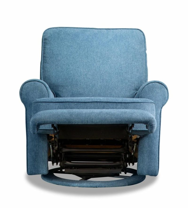 Bevin 34.4″ Blue Chenille Fabric Swivel Glider Reclining Chair Furniture