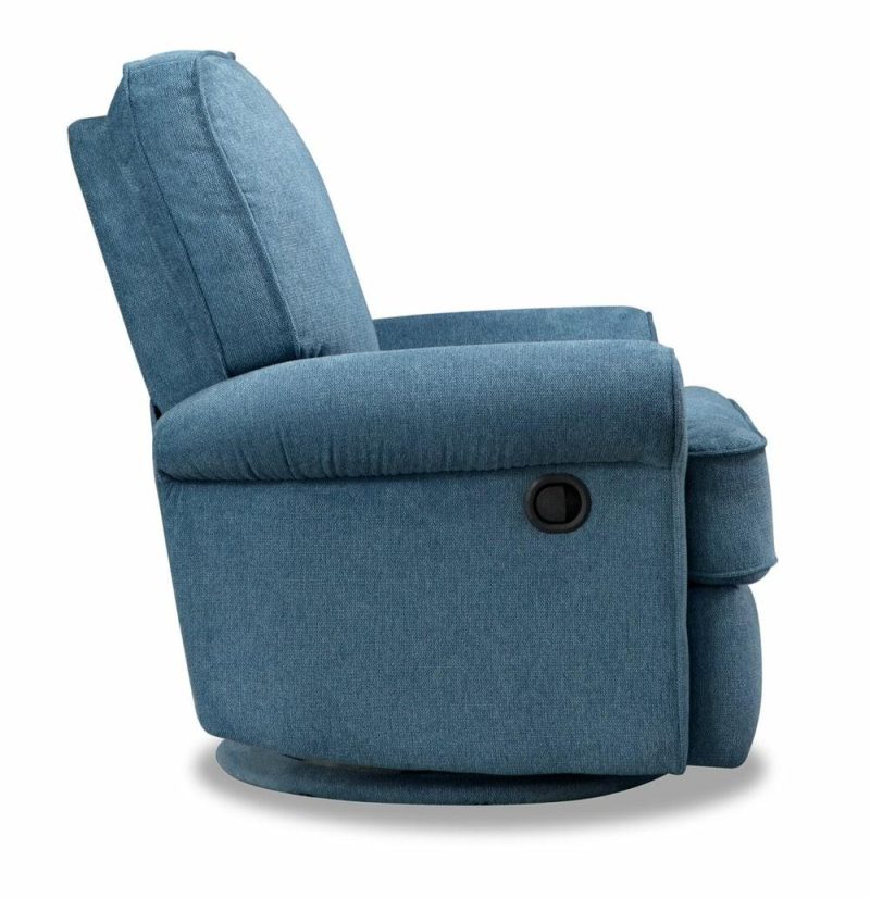 Bevin 34.4″ Blue Chenille Fabric Swivel Glider Reclining Chair Furniture