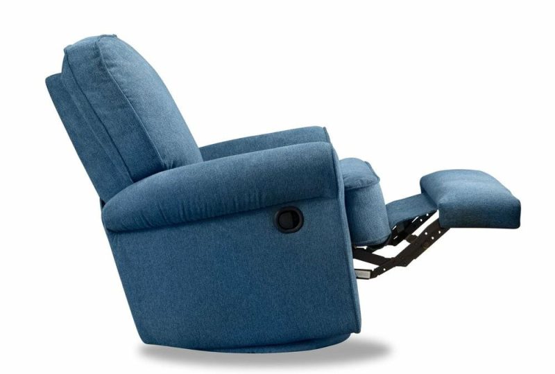 Bevin 34.4″ Blue Chenille Fabric Swivel Glider Reclining Chair Furniture