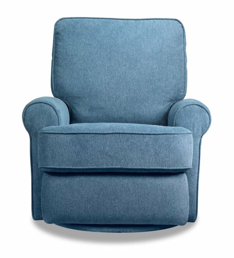 Bevin 34.4″ Blue Chenille Fabric Swivel Glider Reclining Chair Furniture