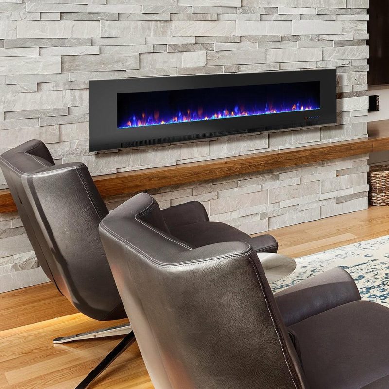 Billy 60″ Modern Wall Mounted Electric Fireplace – Black Electric Fireplaces