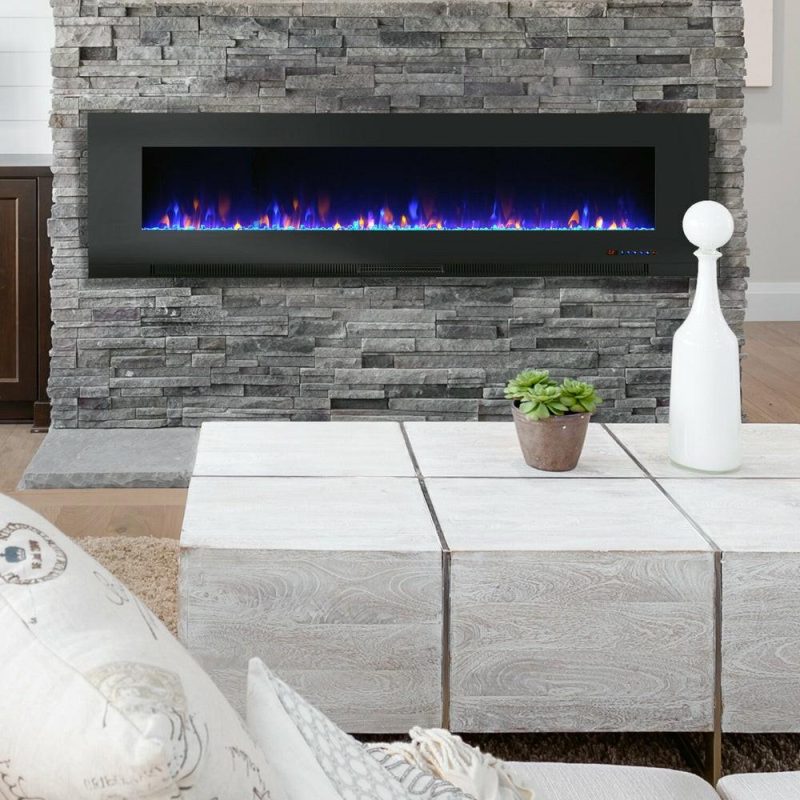 Billy 60″ Modern Wall Mounted Electric Fireplace – Black Electric Fireplaces