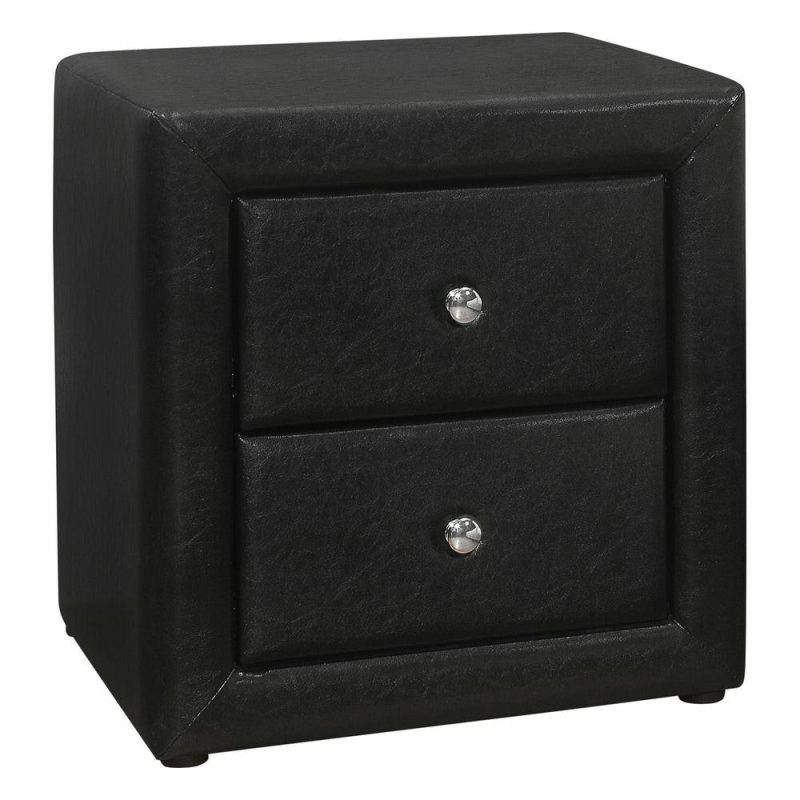 Black Leather-Look Bedroom Nightstand Bedroom