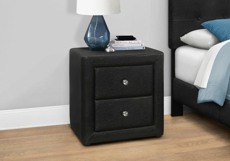 Black Leather-Look Bedroom Nightstand Bedroom