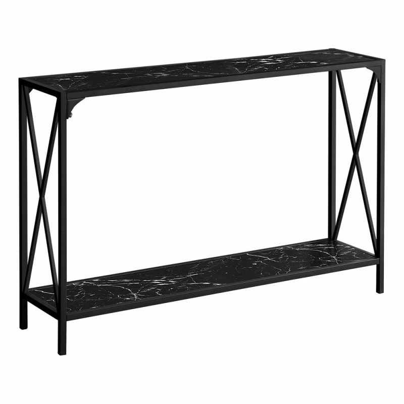 Black Marble-Look Black Metal Console Table Furniture