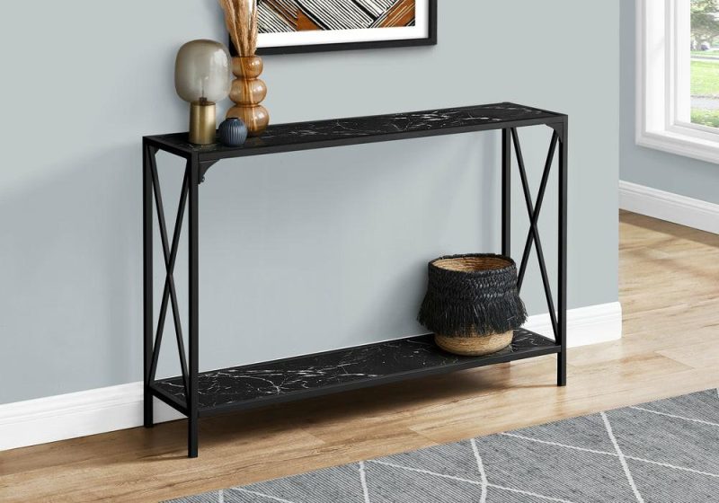 Black Marble-Look Black Metal Console Table Furniture