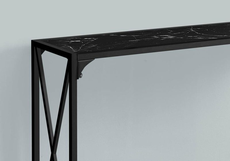 Black Marble-Look Black Metal Console Table Furniture