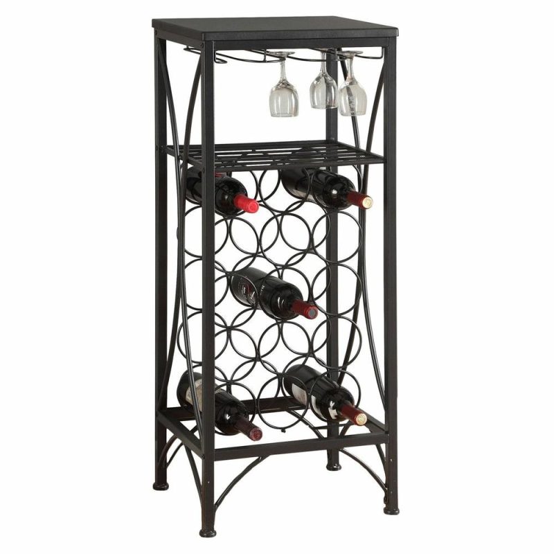 Black Metal Wine Bottle And Glass Rack Home Bar Buffets, Servers And Cabinets