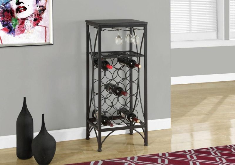 Black Metal Wine Bottle And Glass Rack Home Bar Buffets, Servers And Cabinets