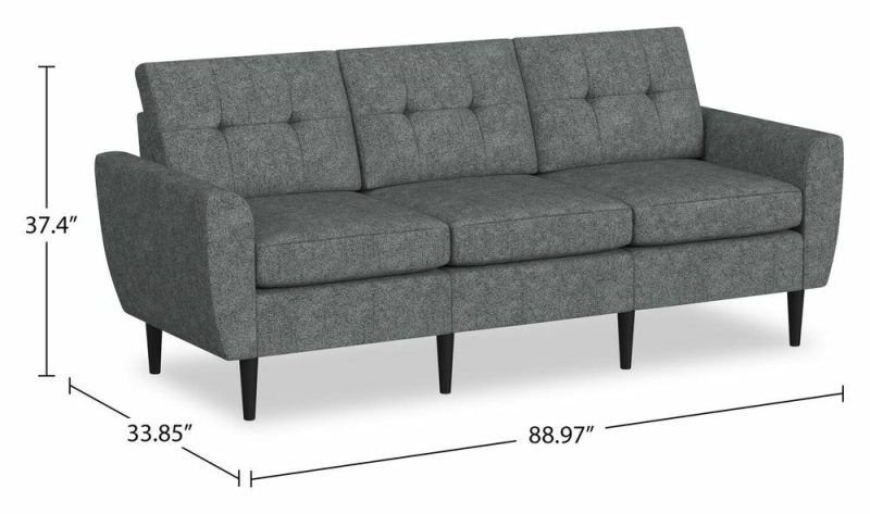 Blok Modular 88.97″ Steel Grey Fabric Sofa With Flared Arms And Reversible Cushions Furniture