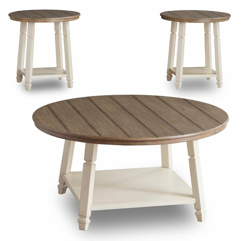 Bolanbrook 40″ Rustic Round 3-Pack Coffee + 2 End Tables With Shelf – Two Tone Wood Coffee Tables