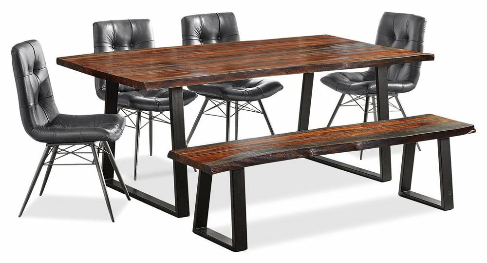 Bowery 6Pc Dining Set With Table, Bench & 4 Avis Chairs, Sheesham Wood, Metal, 80″W – Brown Dining Room