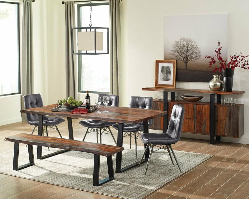 Bowery 6Pc Dining Set With Table, Bench & 4 Avis Chairs, Sheesham Wood, Metal, 80″W – Brown Dining Room