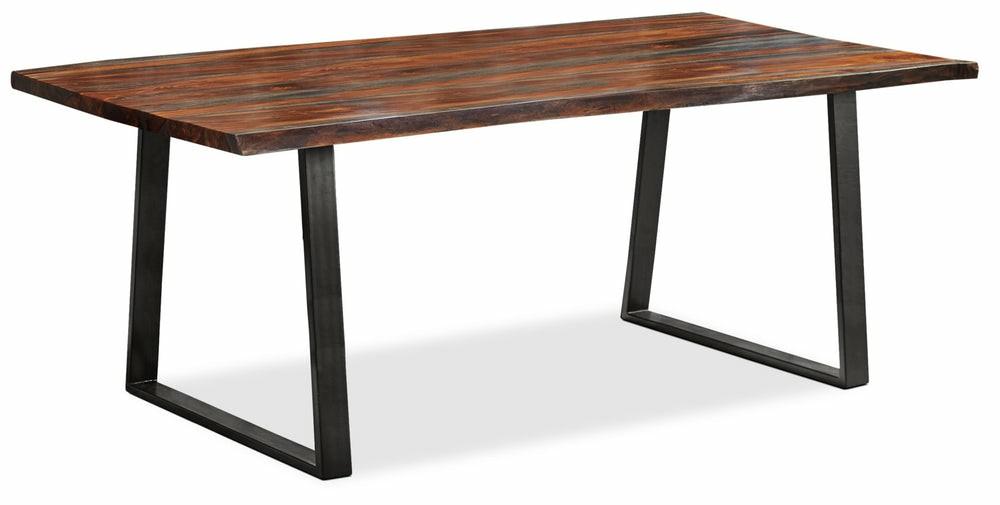 Bowery Dining Table, Sheesham Wood, Metal, Trapizoid Base, 80″W – Brown Dining Room