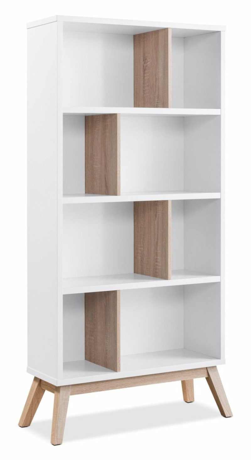 Bremen 32.75″ Bookcase With 4 Staggered Shelves – White And Light Brown Bookcases