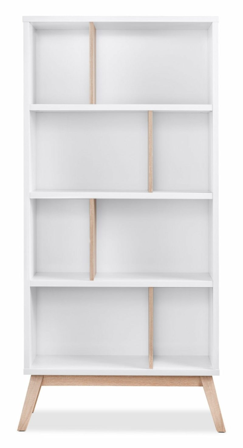 Bremen 32.75″ Bookcase With 4 Staggered Shelves – White And Light Brown Bookcases