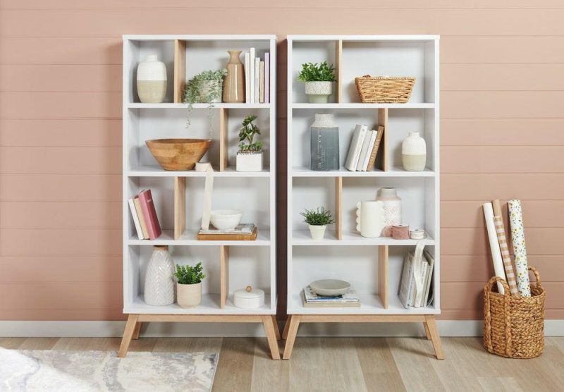 Bremen 32.75″ Bookcase With 4 Staggered Shelves – White And Light Brown Bookcases