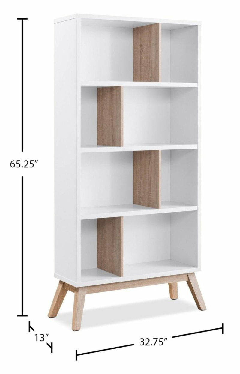 Bremen 32.75″ Bookcase With 4 Staggered Shelves – White And Light Brown Bookcases