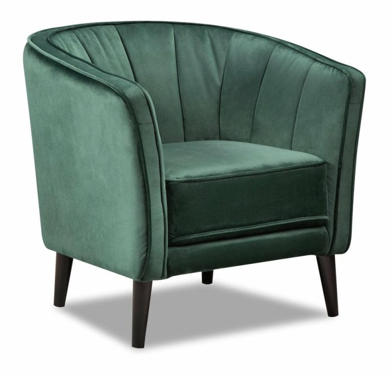 Brinley 29″ Green Velvet Fabric Accent Chair With Wood Legs Accent Chairs