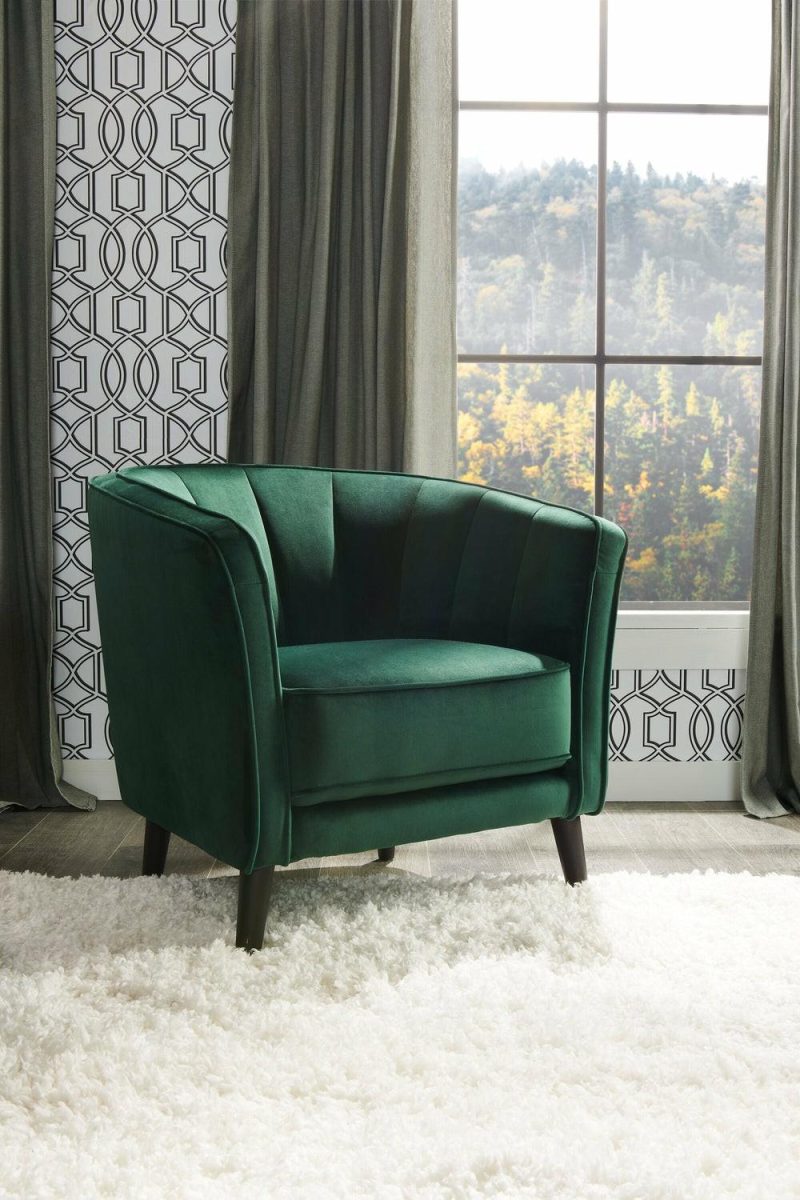 Brinley 29″ Green Velvet Fabric Accent Chair With Wood Legs Accent Chairs