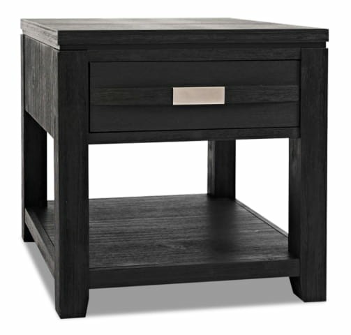 Bronx 24″ Rustic End Table With Storage And Shelf – Charcoal Wood End Tables