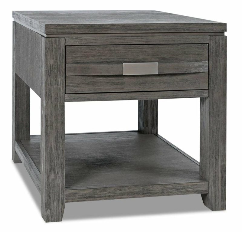 Bronx 24″ Rustic End Table With Storage And Shelf – Grey Wood End Tables