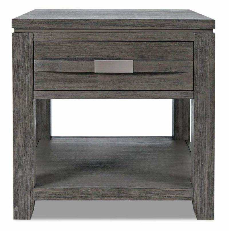 Bronx 24″ Rustic End Table With Storage And Shelf – Grey Wood End Tables