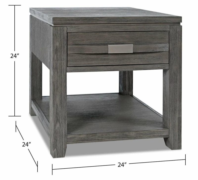 Bronx 24″ Rustic End Table With Storage And Shelf – Grey Wood End Tables