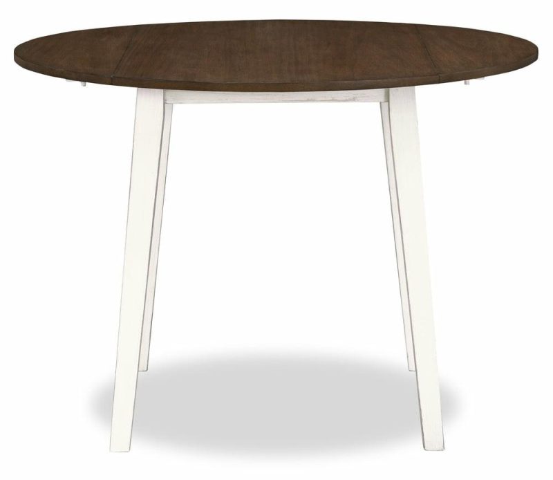 Bryn Drop-Leaf Dining Table, 42″ Round – Two-Tone White & Brown Dining Room