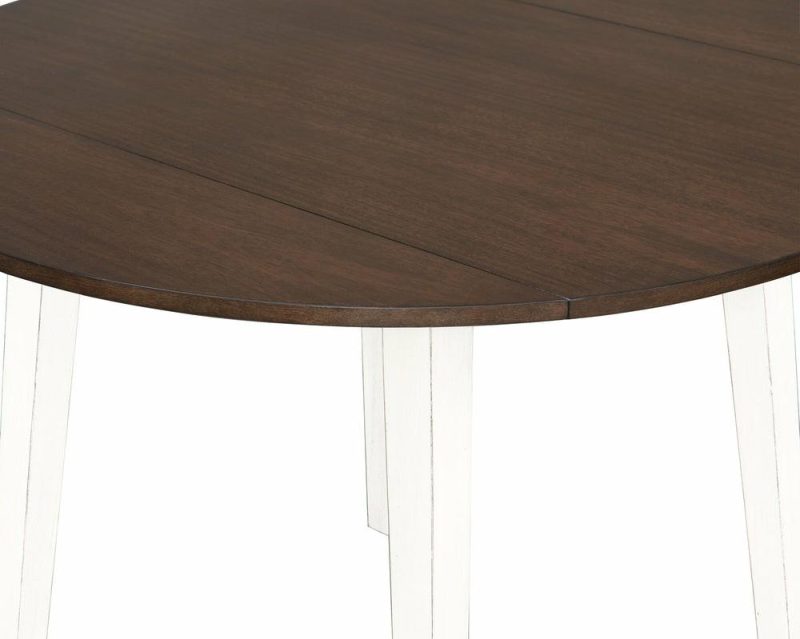 Bryn Drop-Leaf Dining Table, 42″ Round – Two-Tone White & Brown Dining Room