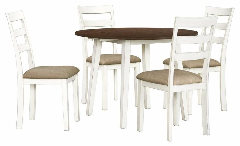 Bryn Drop-Leaf Dining Table, 42″ Round – Two-Tone White & Brown Dining Room