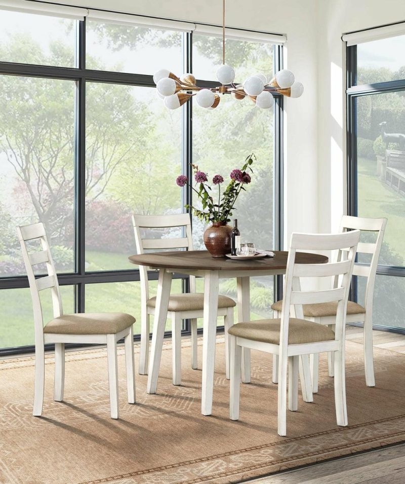 Bryn Drop-Leaf Dining Table, 42″ Round – Two-Tone White & Brown Dining Room