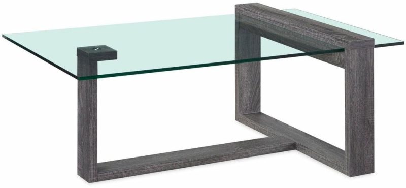 California 47.25″ Modern Glass Top Coffee Table – Distressed Grey Coffee Tables