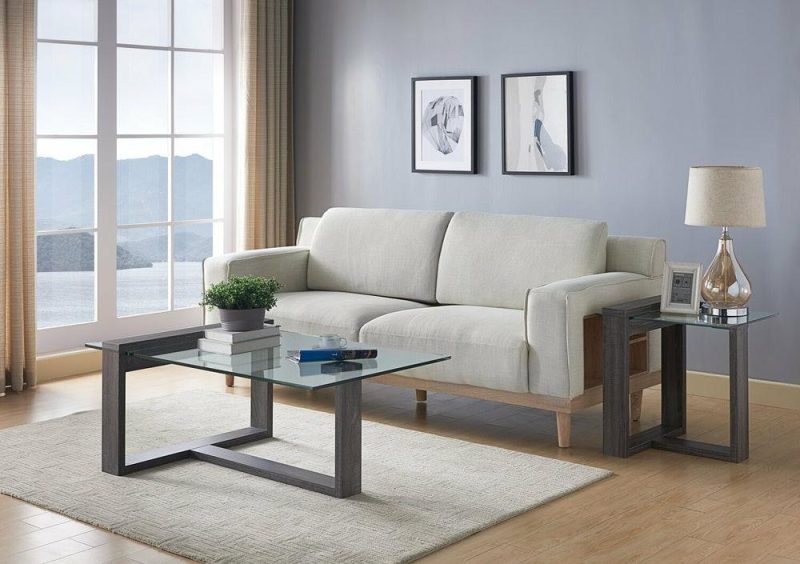 California 47.25″ Modern Glass Top Coffee Table – Distressed Grey Coffee Tables