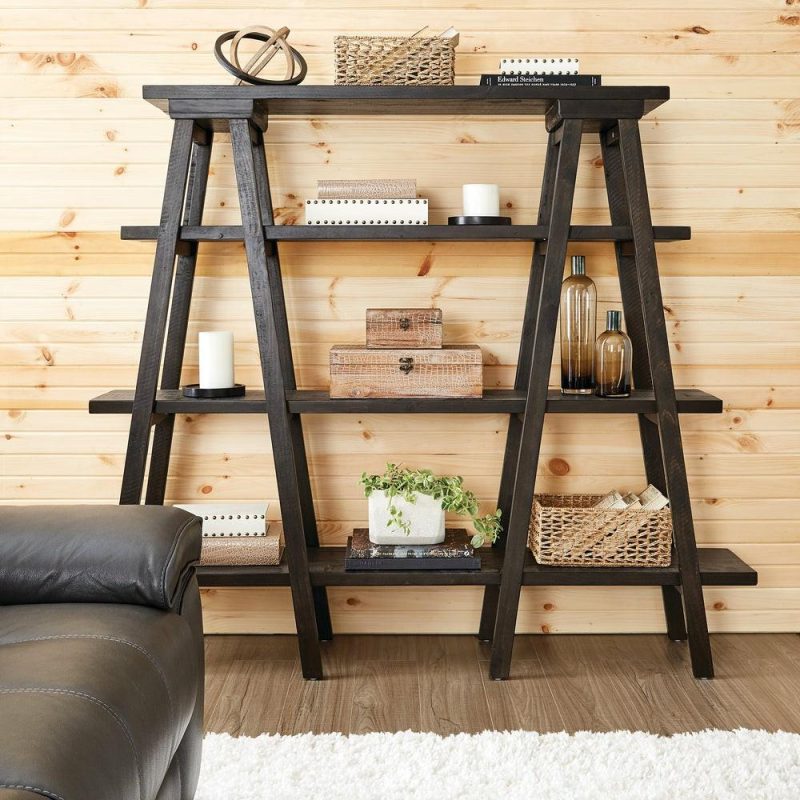 Calistoga 72″ 3-Shelf Open Ladder Bookcase – Weathered Charcoal Bookcases