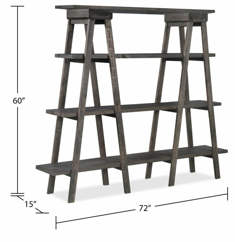 Calistoga 72″ 3-Shelf Open Ladder Bookcase – Weathered Charcoal Bookcases