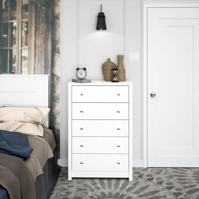 Calla 5-Drawer Chest – White Bedroom