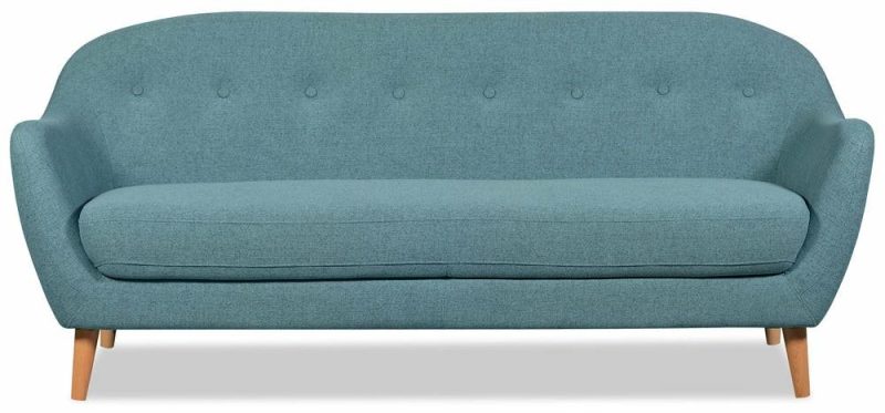 Calla 73.62″ Blue Linen-Look Fabric Condo-Size Sofa With Wood Legs And Button Tufting Furniture