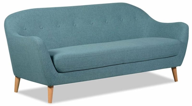 Calla 73.62″ Blue Linen-Look Fabric Condo-Size Sofa With Wood Legs And Button Tufting Furniture