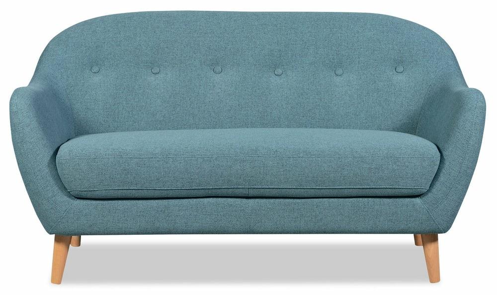 Calla Linen-Look Fabric Loveseat – Blue Furniture