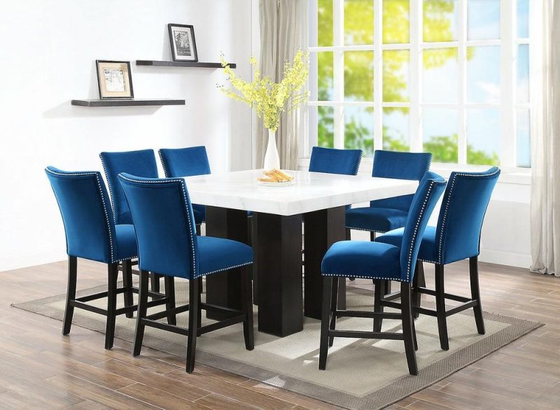 Cami Counter-Height Dining Chair With Velvet Fabric – Blue Dining Chairs