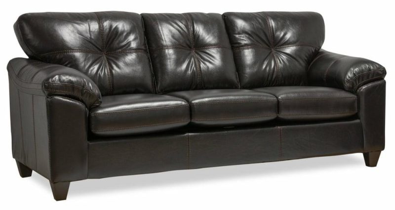 Canadian Made Addison 86″ Blackberry Black Leather-Look Fabric Sofa With Removable Seat Cushions Furniture