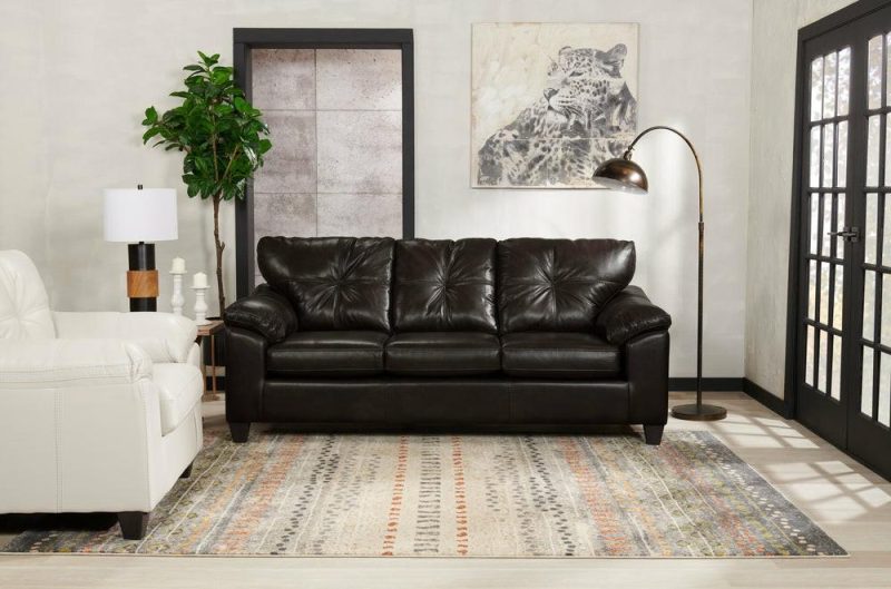 Canadian Made Addison 86″ Blackberry Black Leather-Look Fabric Sofa With Removable Seat Cushions Furniture