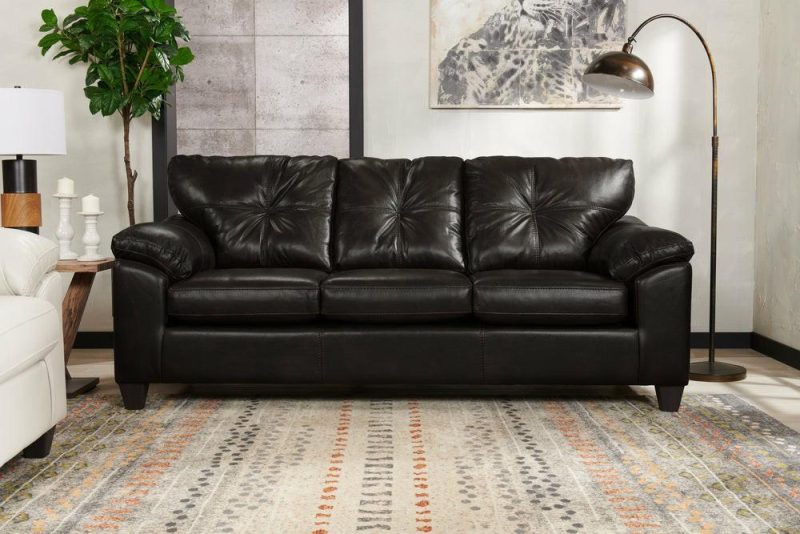 Canadian Made Addison 86″ Blackberry Black Leather-Look Fabric Sofa With Removable Seat Cushions Furniture