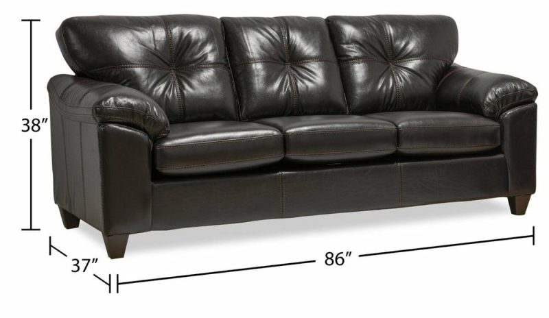 Canadian Made Addison 86″ Blackberry Black Leather-Look Fabric Sofa With Removable Seat Cushions Furniture