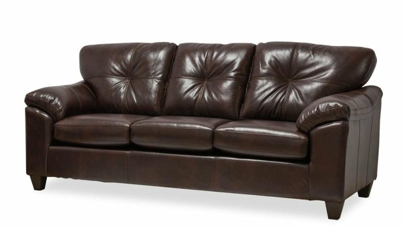 Canadian Made Addison 86″ Brown Leather-Look Fabric Sofa With Removable Seat Cushions Furniture