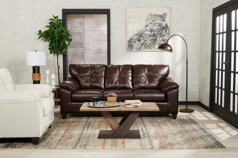 Canadian Made Addison 86″ Brown Leather-Look Fabric Sofa With Removable Seat Cushions Furniture