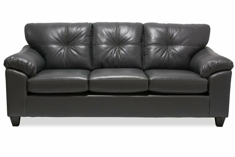 Canadian Made Addison 86″ Grey Leather-Look Fabric Sofa With Removable Seat Cushions Furniture