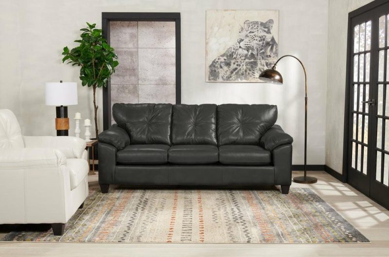 Canadian Made Addison 86″ Grey Leather-Look Fabric Sofa With Removable Seat Cushions Furniture