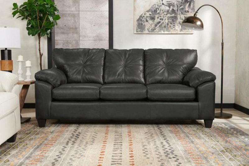 Canadian Made Addison 86″ Grey Leather-Look Fabric Sofa With Removable Seat Cushions Furniture